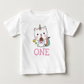 Baby Girl 1e verjaardag Eén kat Unicorn T-Shirt (Voorkant)