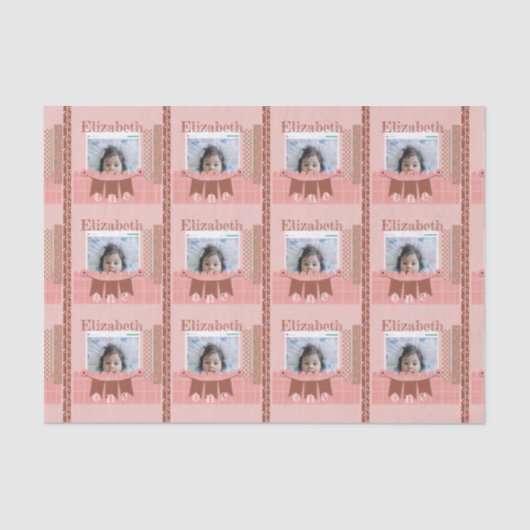 Baby Girl 1e verjaardag Roze stripboek Tissuepapier (Voorkant)