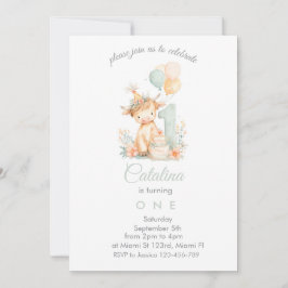 Baby Girl 1st Birthday highland cow Kaart