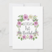 Baby Girl 1st Birthday Lavender Waterverf Floral Kaart (Achterkant)