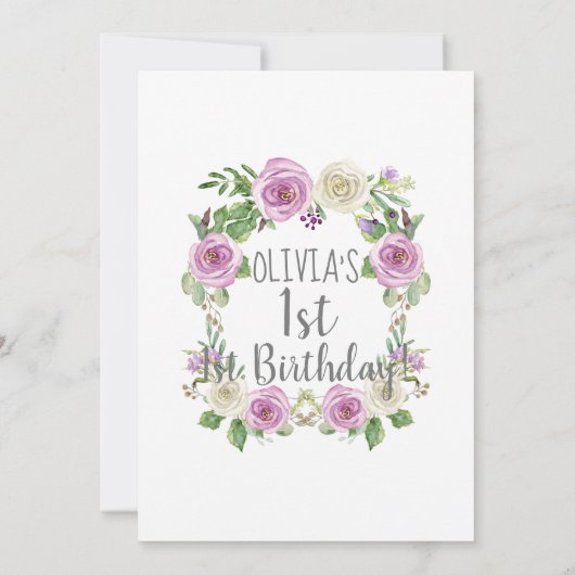 Baby Girl 1st Birthday Lavender Waterverf Floral Kaart (Achterkant)