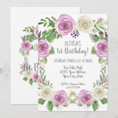 Baby Girl 1st Birthday Lavender Waterverf Floral Kaart (Voorkant / Achterkant)