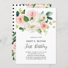 Baby Girl 1st Birthday Party Invitation Kaart