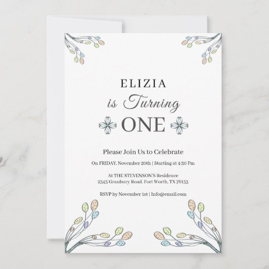 Baby Girl 1st White Retro Floral Kaart (Voorkant)