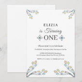 Baby Girl 1st White Retro Floral Kaart (Voorkant / Achterkant)