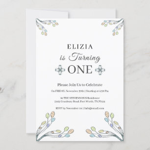 Baby Girl 1st White Retro Floral Kaart