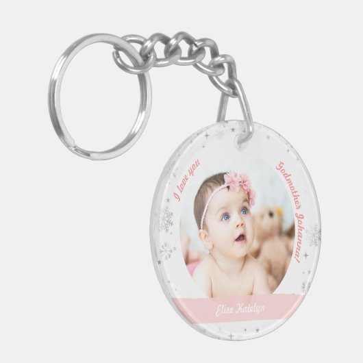 Baby Girl 2 Foto's Birth for Godmoeder Xmas Sleutelhanger (Voorkant Links)