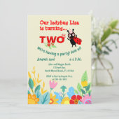 Baby girl 2e verjaardag ladybug party uitnodiging (Staand voorkant)