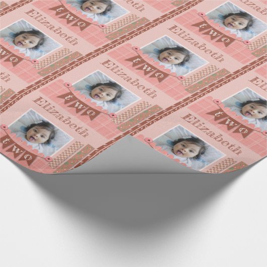 Baby Girl 2e verjaardag Roze scrapbooking Cadeaupapier (Hoek)