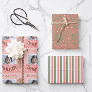 Baby Girl 3rd Birthday Pink Scrapbooking Inpakpapier Vel