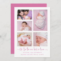 Baby Girl 5 Foto Collage Pink Script Birth