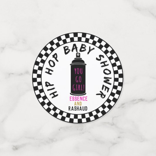 Baby Girl 90's Retro Hot Pink Hip Hop Baby shower Confetti (Kleine voorkant)