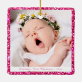 Baby Girl Aangepast Mijn eerste kerstroze glitter Keramisch Ornament (Achterkant)