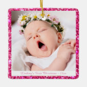 Baby Girl Aangepast Mijn eerste kerstroze glitter Keramisch Ornament (Voorkant)