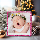 Baby Girl Aangepast Mijn eerste kerstroze glitter Keramisch Ornament
