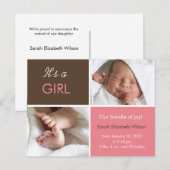 Baby Girl aankondiging briefkaarten (Voorkant / Achterkant)
