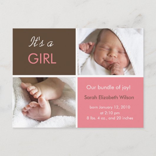 Baby Girl aankondiging briefkaarten (Voorkant)