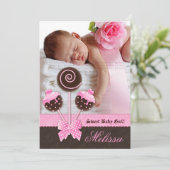 Baby Girl Aankondiging nodigt Poppen roze uit V (Staand voorkant)