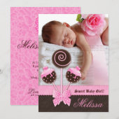 Baby Girl Aankondiging nodigt Poppen roze uit V (Voorkant / Achterkant)