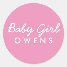 Baby Girl Achternaam Baby shower Sticker-Roze Wit Ronde Sticker