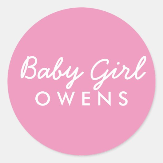Baby Girl Achternaam Baby shower Sticker-Roze Wit Ronde Sticker (Voorkant)
