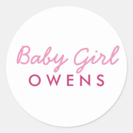 Baby Girl Achternaam Baby shower Sticker-Roze Wit Ronde Sticker
