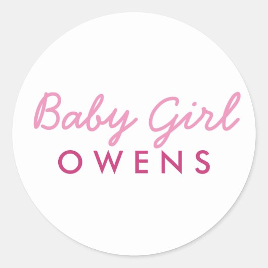 Baby Girl Achternaam Baby shower Sticker-Roze Wit Ronde Sticker (Voorkant)