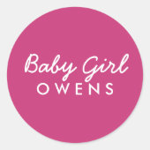 Baby Girl Achternaam Baby shower Sticker-Roze Wit Ronde Sticker (Voorkant)