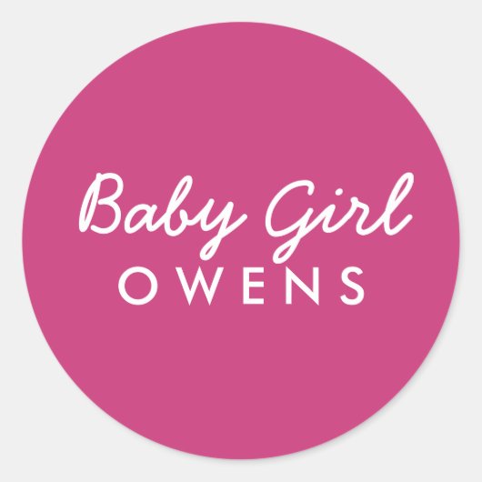 Baby Girl Achternaam Baby shower Sticker-Roze Wit Ronde Sticker (Voorkant)