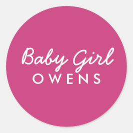 Baby Girl Achternaam Baby shower Sticker-Roze Wit Ronde Sticker