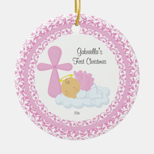 Baby Girl Angel Baby's eerste kerstversiering Keramisch Ornament (Voorkant)