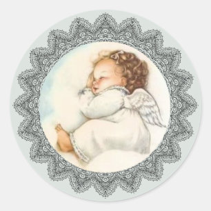 Baby Girl Angel slaapt op een cloud Ronde Sticker