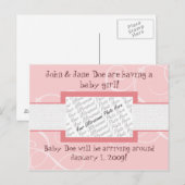 Baby Girl Announcement Briefkaart (Voorkant / Achterkant)