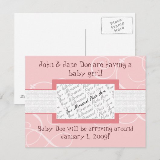 Baby Girl Announcement Briefkaart (Voorkant / Achterkant)