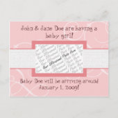 Baby Girl Announcement Briefkaart (Voorkant)