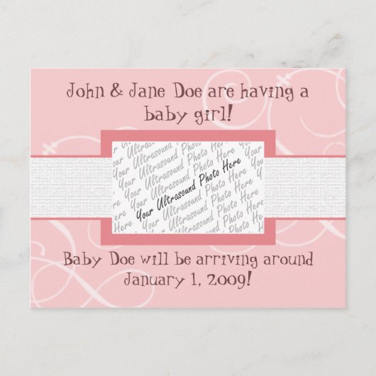 Baby Girl Announcement Briefkaart (Voorkant)