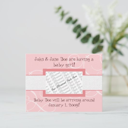 Baby Girl Announcement Briefkaart (Staand voorkant)