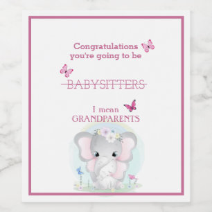 Baby Girl Announcement Elephants Butterflies Wijn Etiket