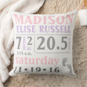 Baby Girl Announcement Pillow, roze, paars, grijs Kussen (Deken)