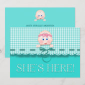 Baby Girl Announge Ze is hier Blauwgroen voor Baby (Voorkant / Achterkant)