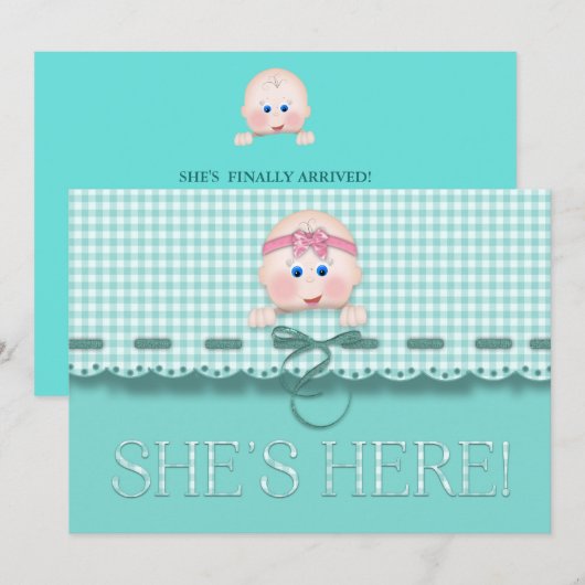 Baby Girl Announge Ze is hier Blauwgroen voor Baby (Voorkant / Achterkant)