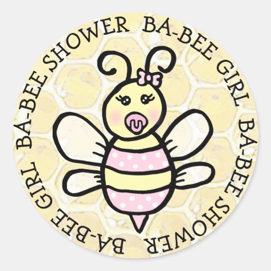 Baby Girl Ba-Bee Shower Ronde Sticker (Voorkant)