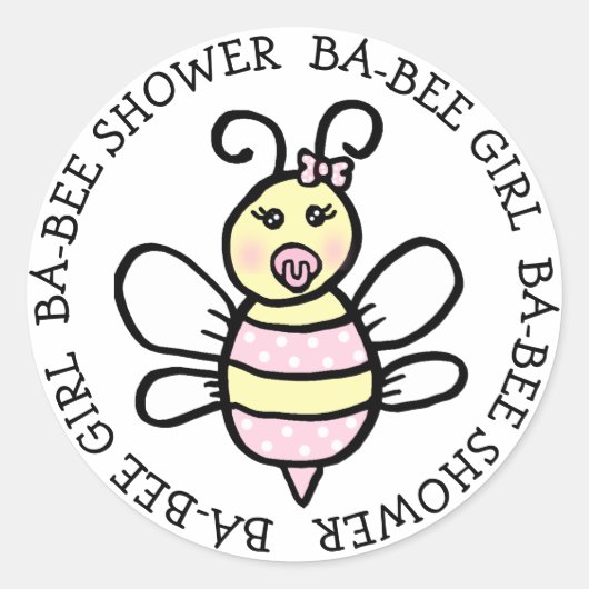 Baby Girl Ba-Bee Shower Ronde Sticker (Voorkant)