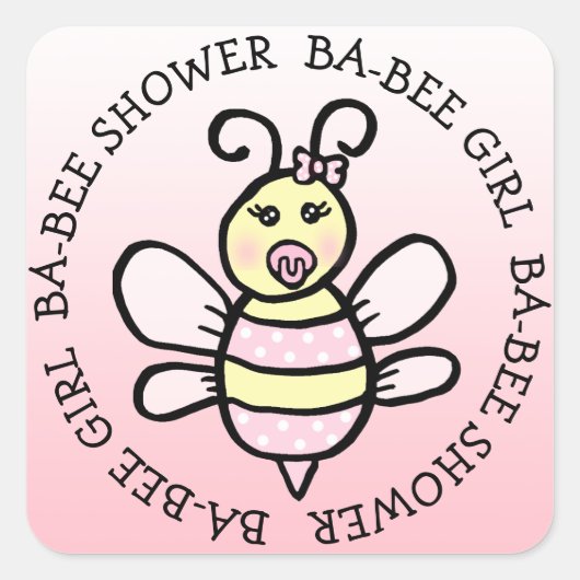 Baby Girl Ba-Bee Shower Vierkante Sticker (Voorkant)