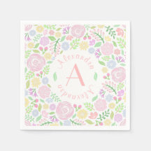 Baby Girl Baby shower Monogram Floral Paper Napkin