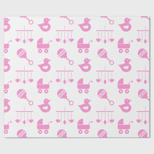 Baby Girl Baby shower Roze pictogrammen Cadeaupapier (Vlak)