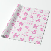 Baby Girl Baby shower Roze pictogrammen Cadeaupapier (Uitgerold)