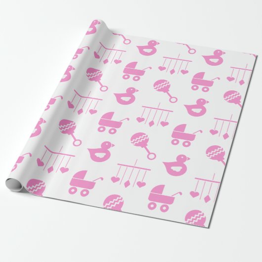 Baby Girl Baby shower Roze pictogrammen Cadeaupapier (Uitgerold)