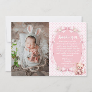 Baby Girl Baby Shower Thank You Card with Photo Bedankkaart