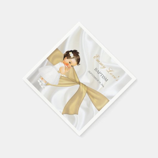 Baby Girl Baptism Christening Gold Bow Servetten (Hoek)